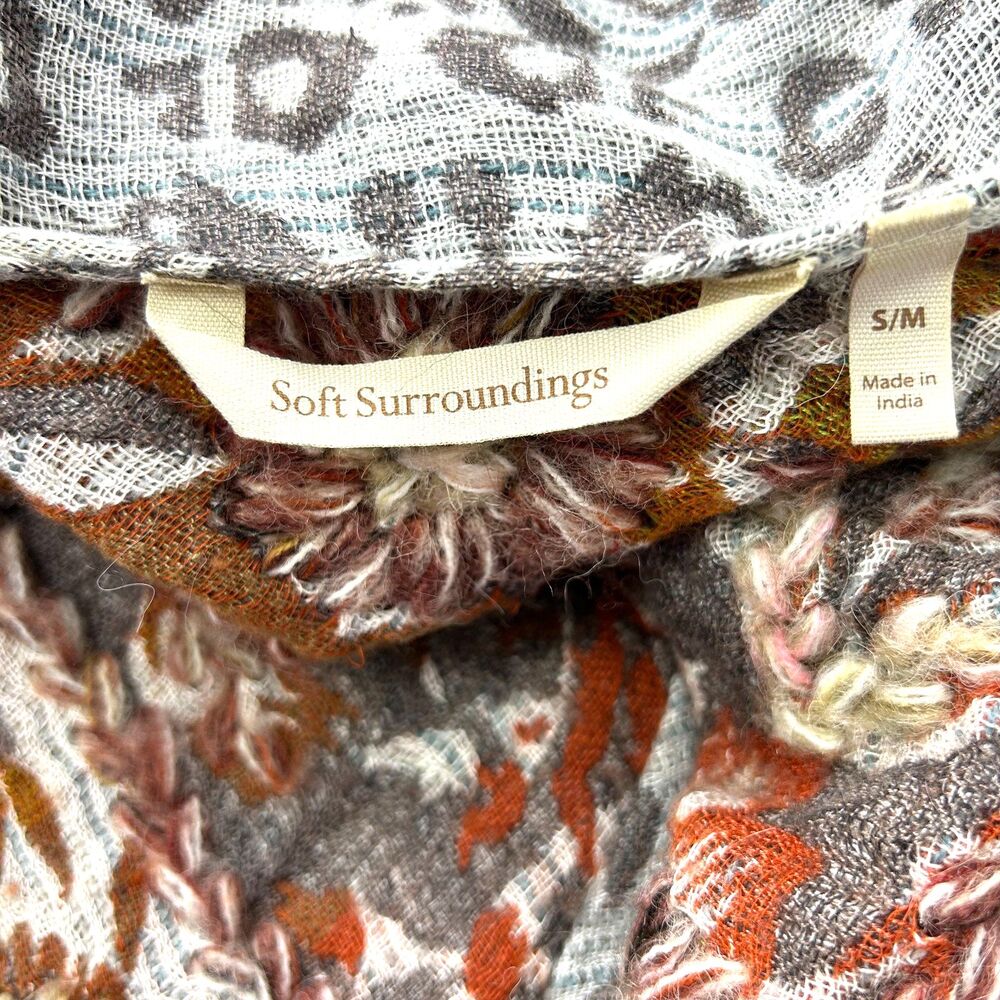 Soft Surroundings Womens S/M Pasha Pumpkin Wool Leopard Cardigan Fringe Boho - Picture 12 of 13